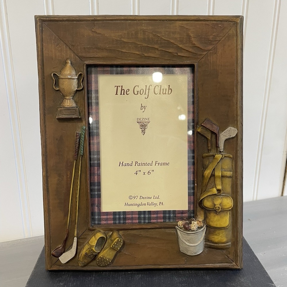 1997 The Golf Club by Dezine Hand Painted Picture Frame 4"‎ X 6" Velvet Backing